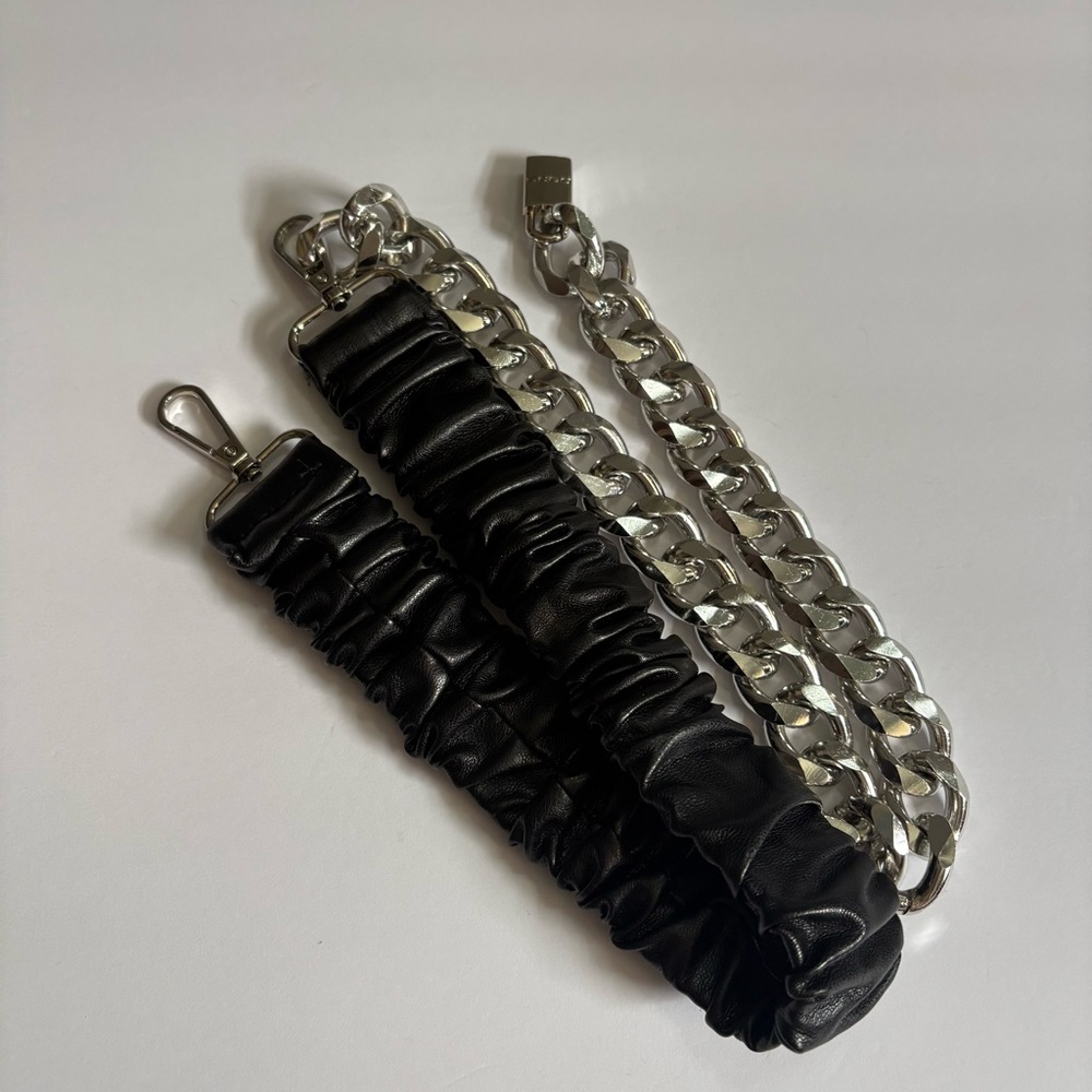 bebe Black Scrunch with Silver Metallic Chain and Emblem Belt